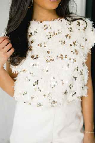 Ivory and Gold Shaggy Sleeveless Top - Instyle Boutique