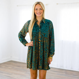 Textured Teal Animal Print Dress
