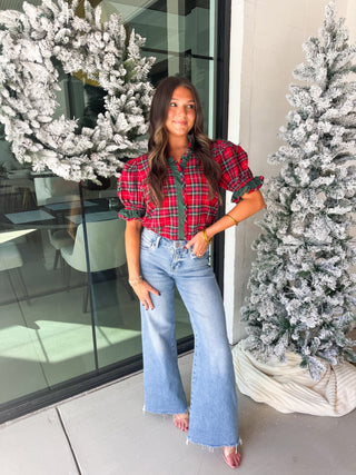 Festive Charm Plaid Ruffle Top