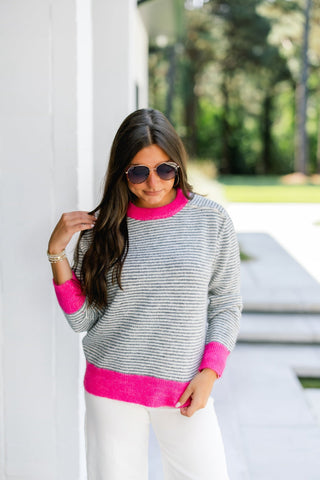 Pink Pop Stripe Cozy Knit Sweater - Instyle Boutique