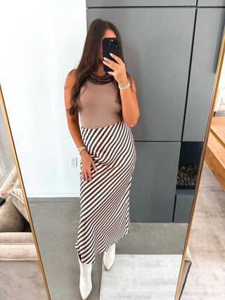 Truffle & Cream Satin Midi Skirt - Instyle Boutique