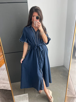 Midnight Stroll Tie - Waist Midi Dress - Instyle Boutique