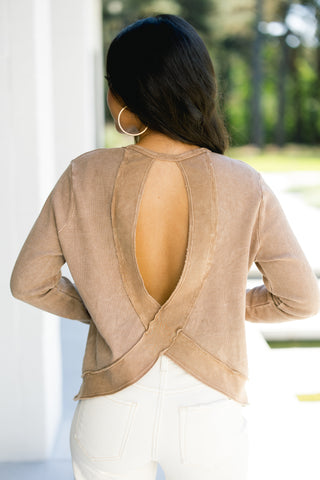 Made For More Mineral Wash Open Back Top-Mocha