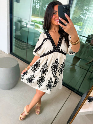 Beach Please Printed Dress - Cream - Instyle Boutique