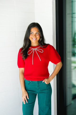 Wrapped In Red Bow Sweater Top - Instyle Boutique
