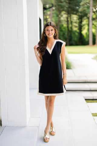 Black & Oatmeal Colorblock V-Neck Mini Dress - Instyle Boutique