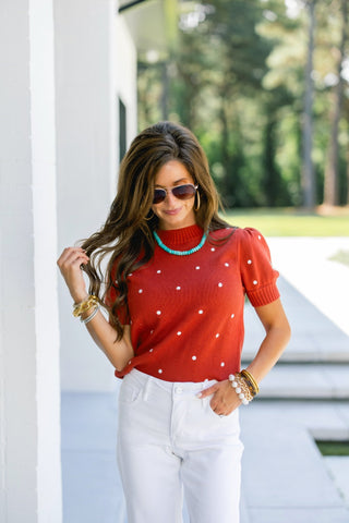 Terracotta Dot Short Sleeve Sweater - Instyle Boutique