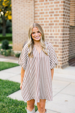 Feels Like Fall Brown Striped Dress
