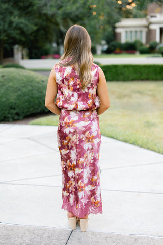 The Made You Look Mauve Floral Satin Midi Skirt - Instyle Boutique