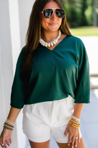 Happy Hour V-Neck Dolman Top-Hunter Green - Instyle Boutique