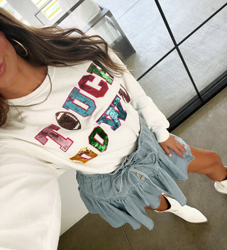 Touchdown Sequin Sweatshirt- White