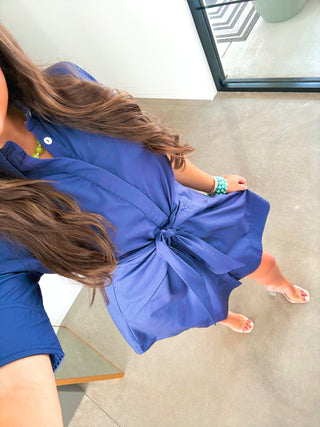 Bow & Order Shirt Dress-Navy