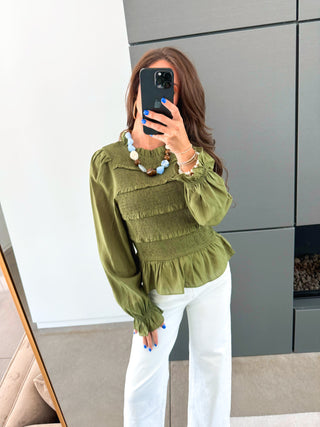 Drama Queen Puff Sleeve Top-Olive