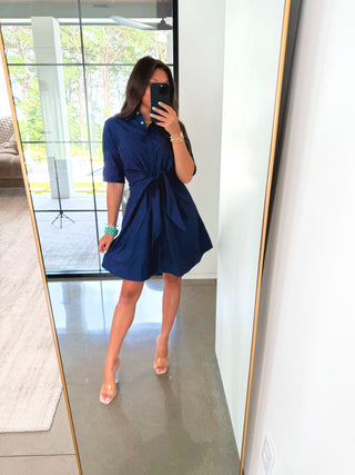 Bow & Order Shirt Dress-Navy