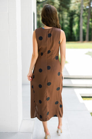 Espresso Dot Draped Midi Dress - Instyle Boutique