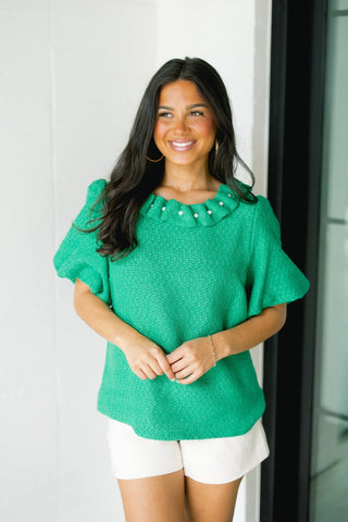 Preppy Pearl Green Top - Instyle Boutique