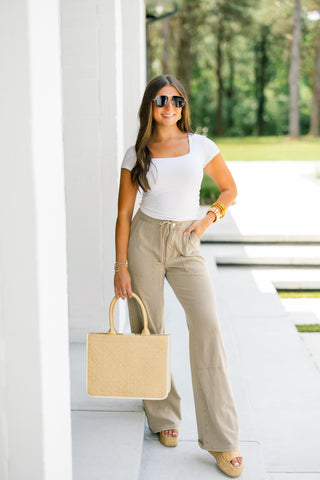 Casual Cargo Knit Pants- Taupe