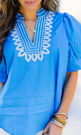 Sweet Days Blue Embroidered Top - Instyle Boutique