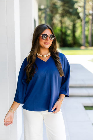 Happy Hour V-Neck Dolman Top-Navy - Instyle Boutique
