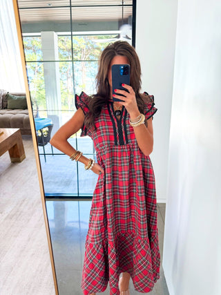 Scarlet Plaid Ruffle Midi Dress - Instyle Boutique