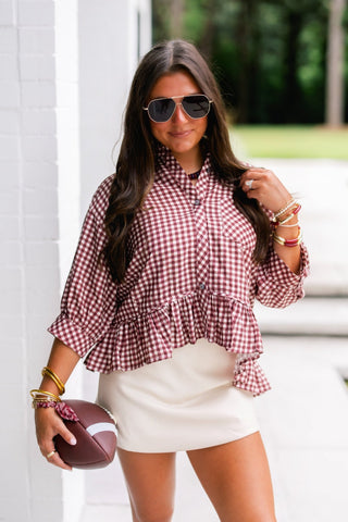 Check Yourself Gingham Peplum Top - Instyle Boutique
