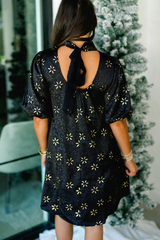 Best I've Seen Black Metallic Floral Dress - Instyle Boutique