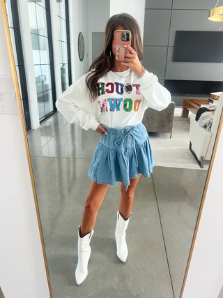 Touchdown Sequin Sweatshirt- White