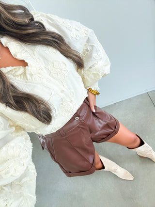 City Stroll Brown Leather Shorts