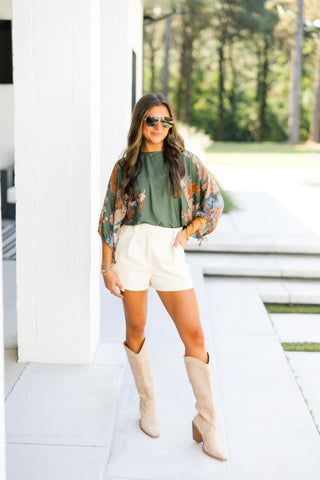 Into the Garden Olive Floral Top
