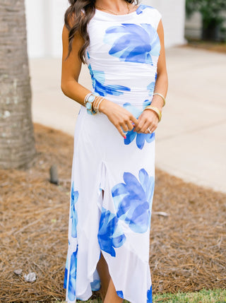 Rebecca Blue Floral Off Shoulder Dress - Instyle Boutique