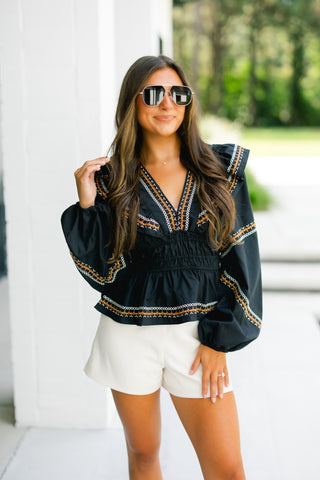 Bells Black Embroidered Top
