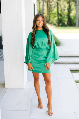 Live In The Moment Emerald Satin Mini Dress