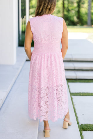 Pink Lace Zip - Front Midi Dress - Instyle Boutique