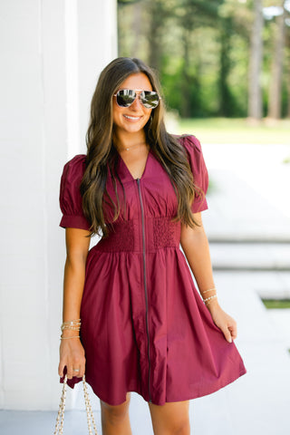 Better Off Burgundy Zipper Dress