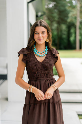 Rylee Ruffled Sleeve Dress-Chocolate