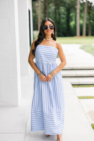 Saylor Striped Blue Maxi Dress - Instyle Boutique