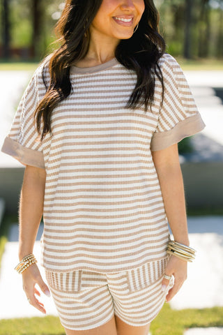 Neutral Striped Knit Top and Shorts Set - Instyle Boutique