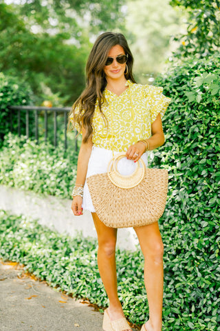 Count Your Blessings Chartreuse Floral Top ~FINAL SALE~