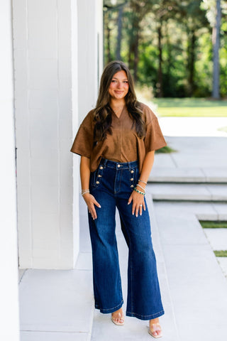 Sophie Suede and Denim Detail Top - Instyle Boutique