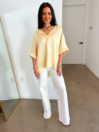 Lucy Cuffed Sleeve Yellow Top - Instyle Boutique