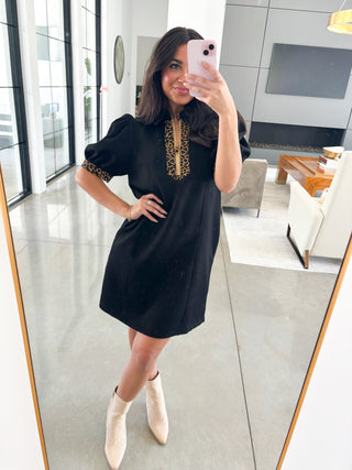 There She Goes Black Leopard Dress
