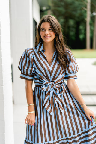 Strolling Downtown Tie Front Midi Dress
