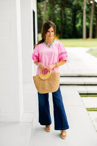 Bubblegum Pink Lace Accent Top - Instyle Boutique