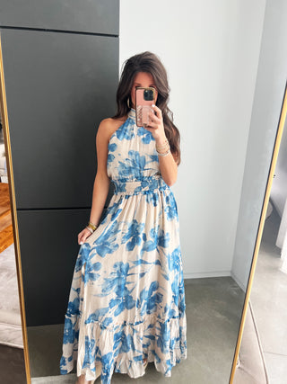 Coastal Bloom Halter Maxi Dress