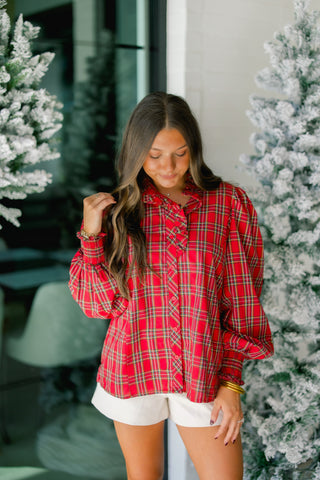Merry & Bright Ruffle Plaid Top