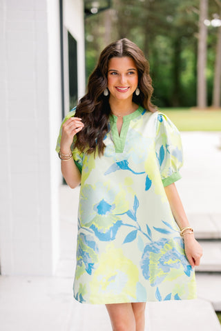 Citrus Garden Puff Sleeve Jacquard Dress - Instyle Boutique