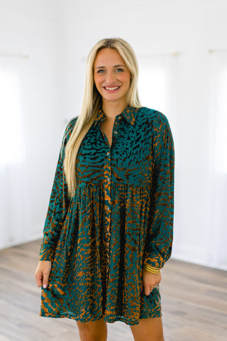Textured Teal Animal Print Dress