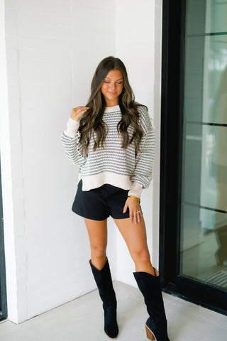 Black Two Tone Textured Sweater - Instyle Boutique