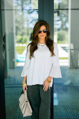 Whispering White Bell Sleeve Sweater - Instyle Boutique