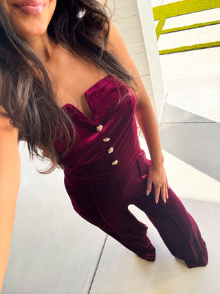 Evening Out Wine Velvet Jumpsuit